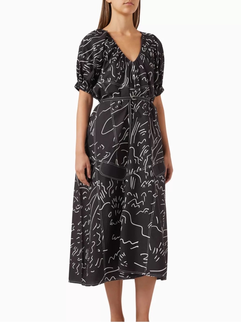 LOVEBIRDS Black White Abstract Print Midi Dress size XS
